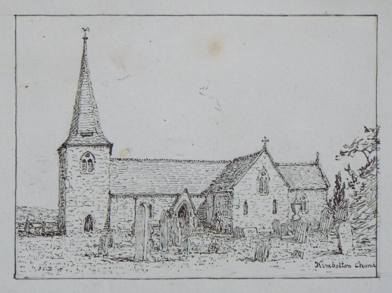 Ink drawing - Kimbolton Church - Bayley